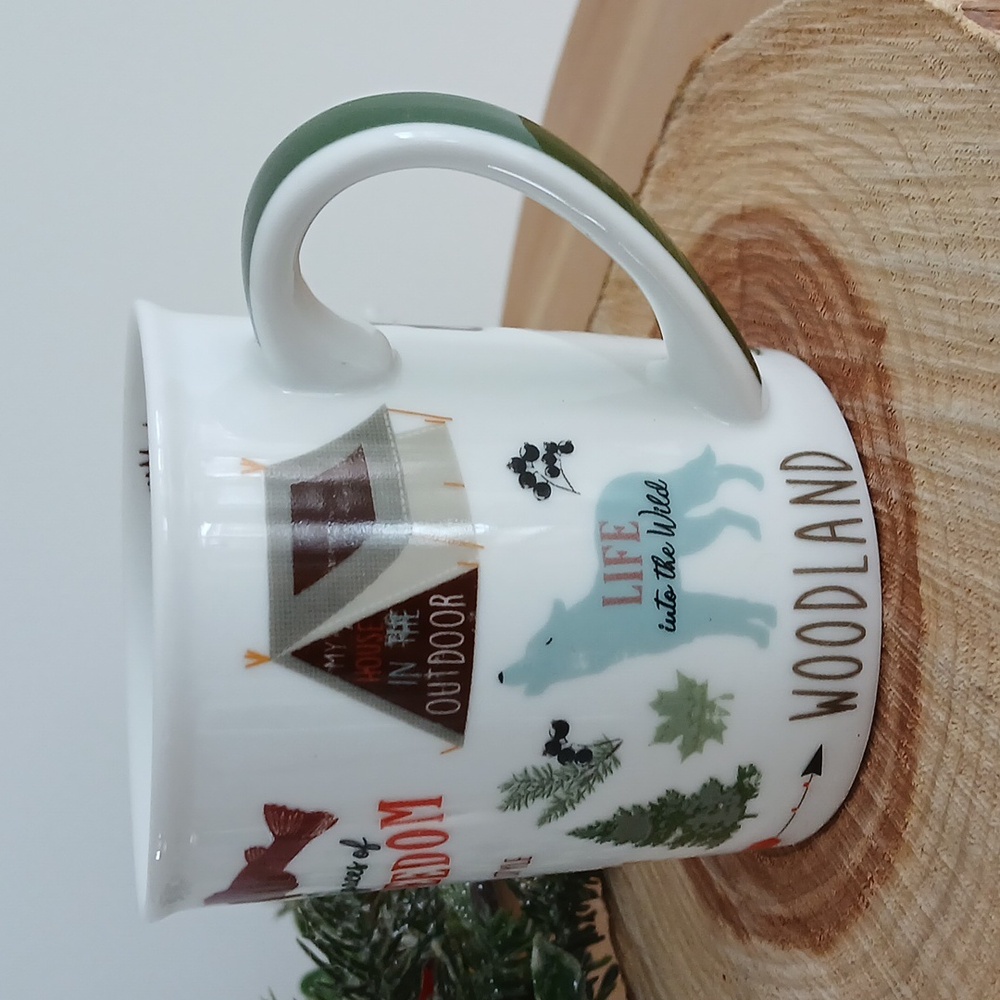 WOODLAND Porcelain Tea Cup 8 oz Forest Creatures Camping Fishing Outdoors